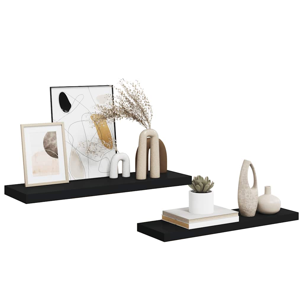 Floating Wall Shelves 2 pcs Black 80x23.5x3.8 cm MDF