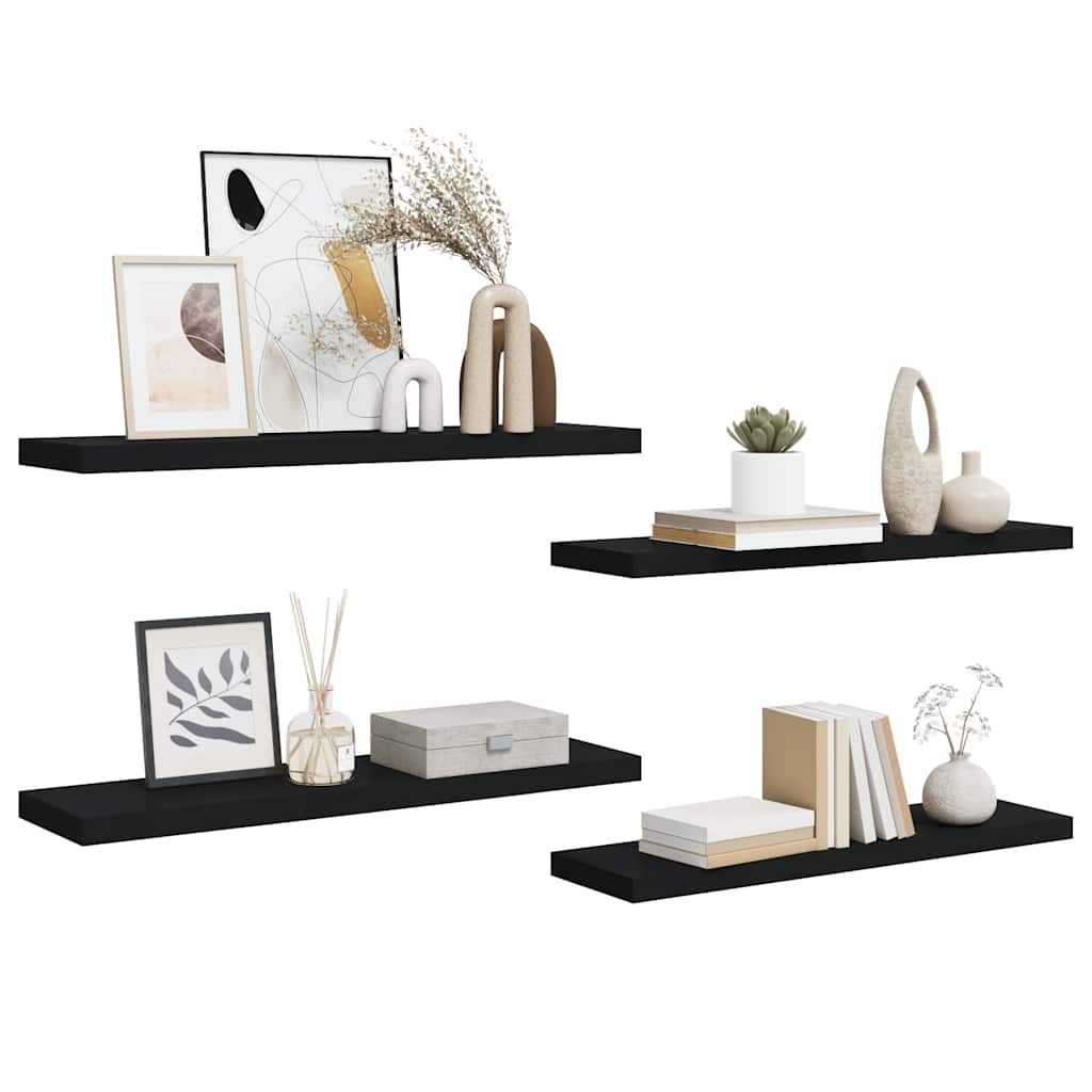 Floating Wall Shelves 4 pcs Black 90x23.5x3.8 cm MDF