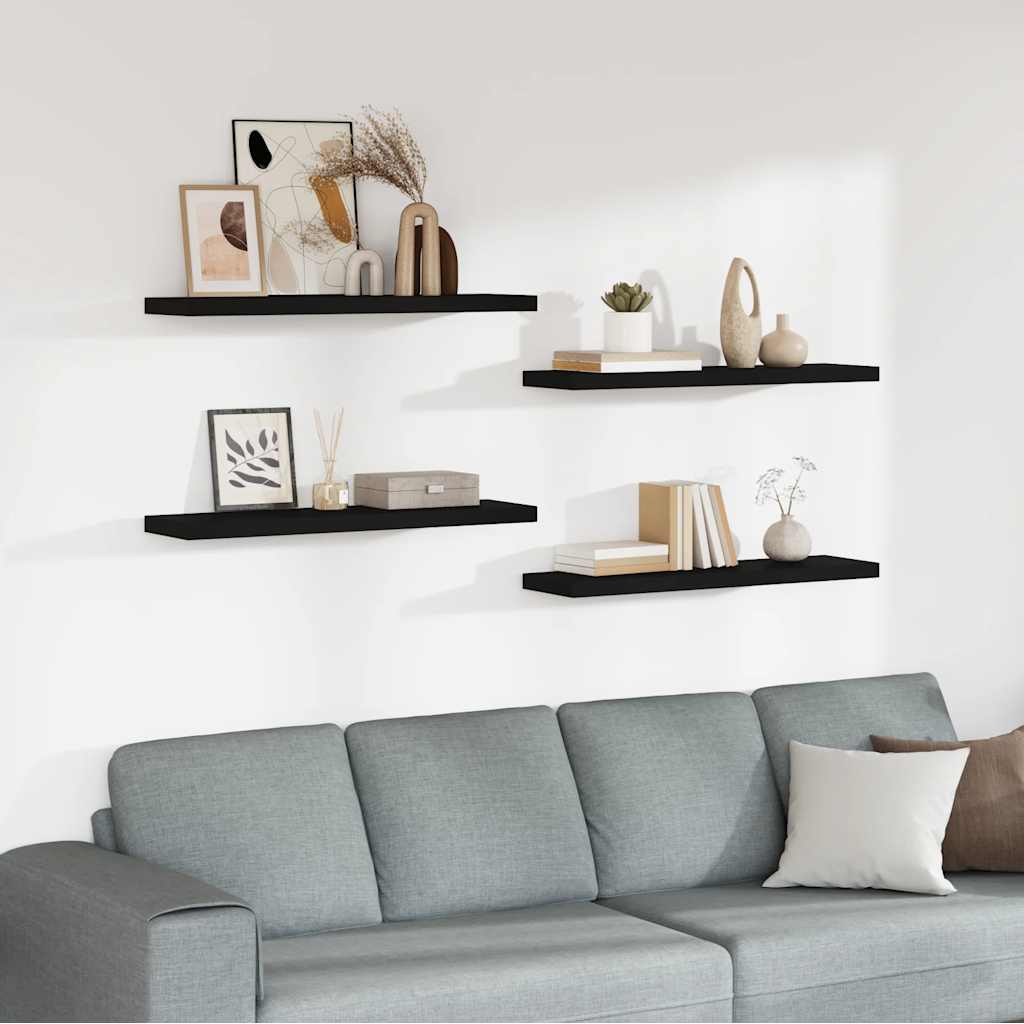 Floating Wall Shelves 4 pcs Black 90x23.5x3.8 cm MDF