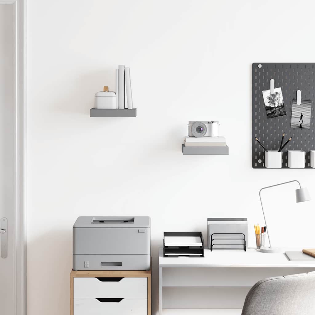 Floating Wall Shelves 2 pcs Grey 23x23.5x3.8 cm MDF