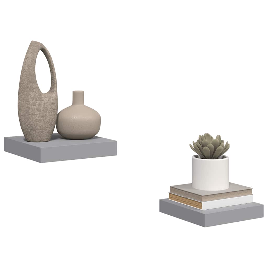 Floating Wall Shelves 2 pcs Grey 23x23.5x3.8 cm MDF