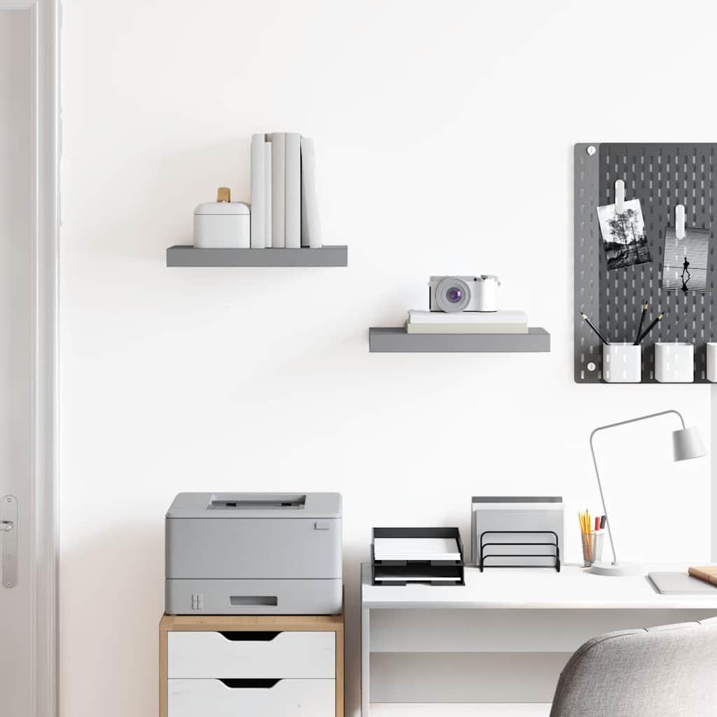 Floating Wall Shelves 2 pcs Grey 40x23x3.8 cm MDF