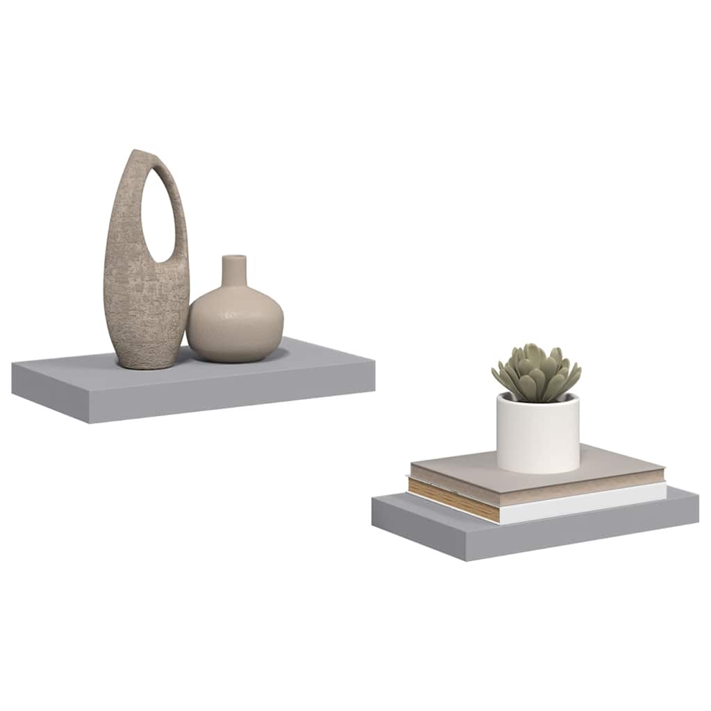 Floating Wall Shelves 2 pcs Grey 40x23x3.8 cm MDF