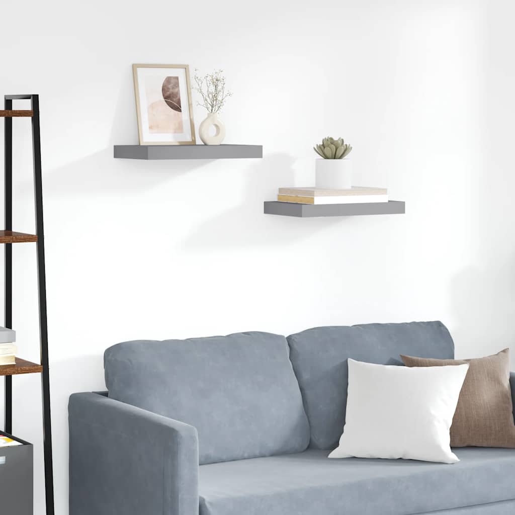 Floating Wall Shelves 2 pcs Grey 40x23x3.8 cm MDF