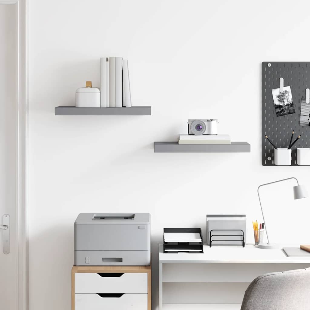 Floating Wall Shelves 2 pcs Grey 50x23x3.8 cm MDF