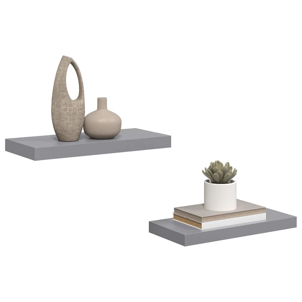 Floating Wall Shelves 2 pcs Grey 50x23x3.8 cm MDF