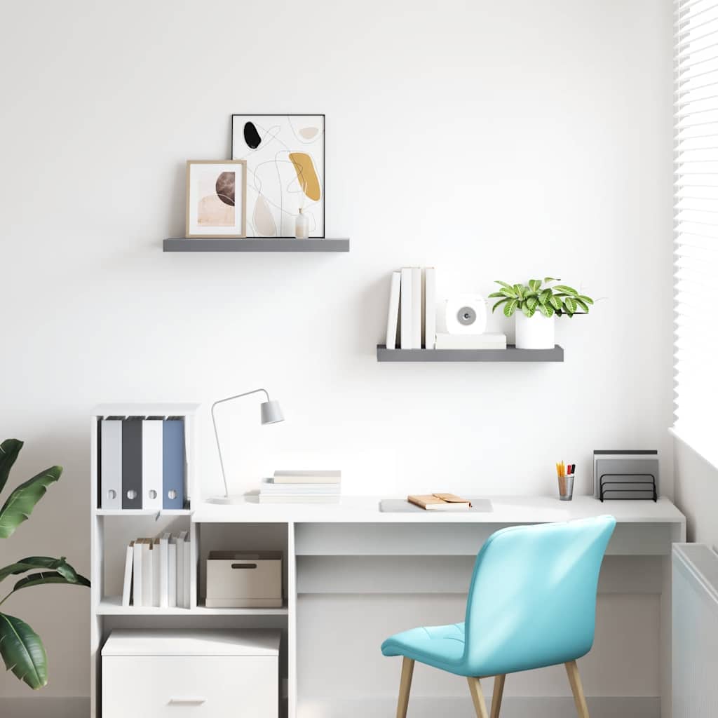Floating Wall Shelves 2 pcs Grey 60x23.5x3.8 cm MDF