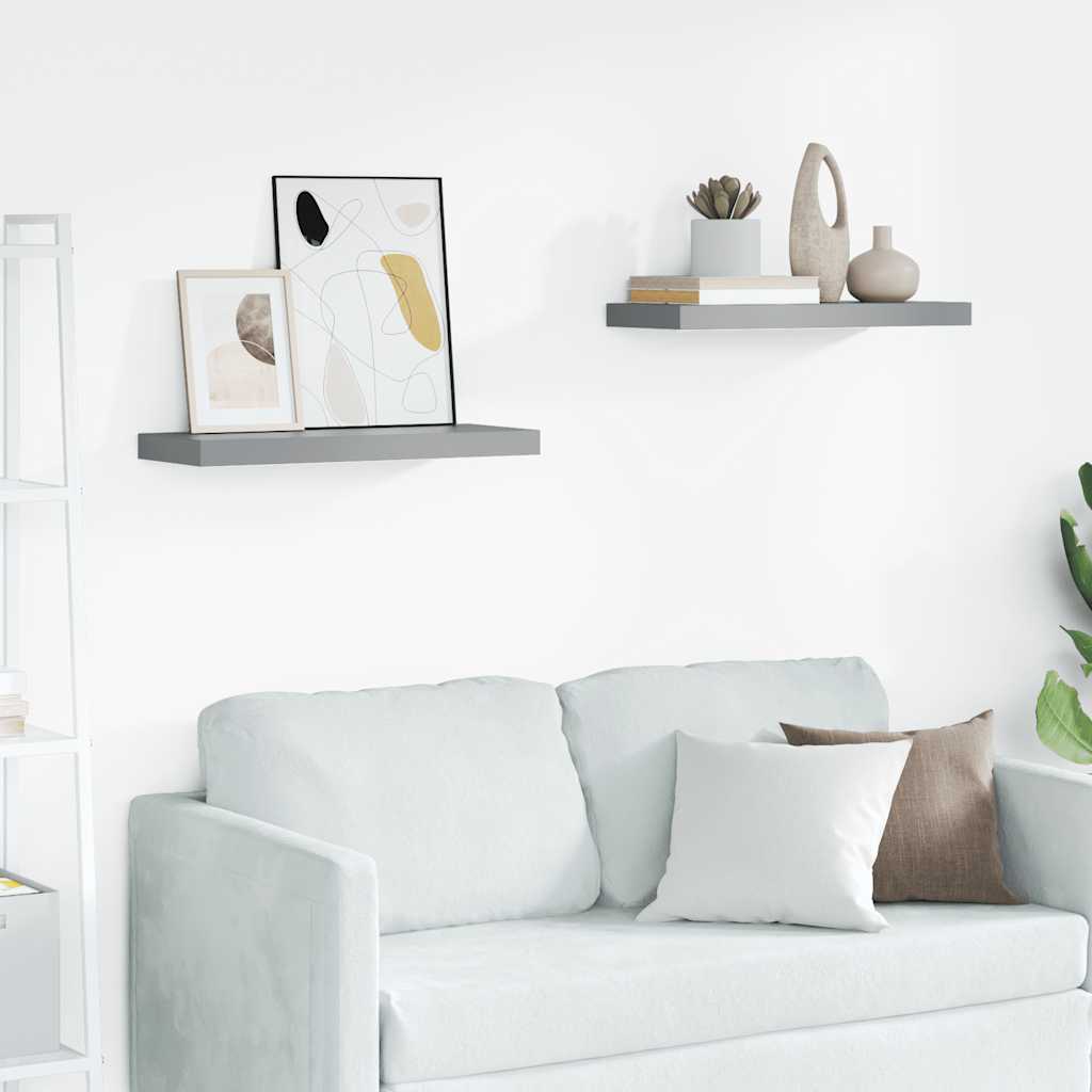 Floating Wall Shelves 2 pcs Grey 60x23.5x3.8 cm MDF