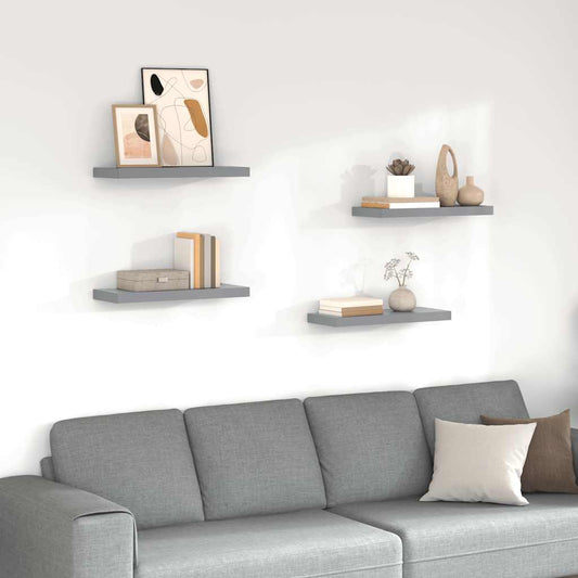 Floating Wall Shelves 4 pcs Grey 60x23.5x3.8 cm MDF