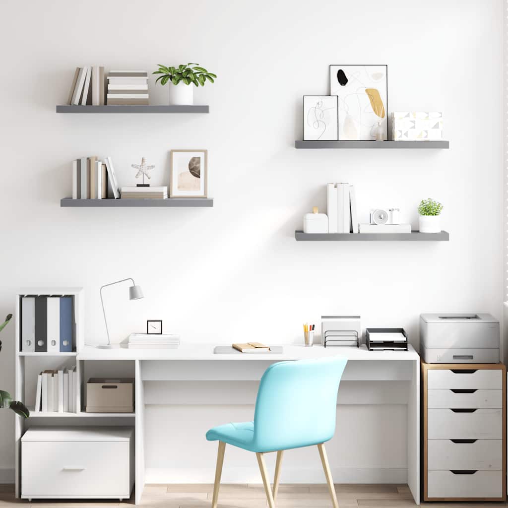 Floating Wall Shelves 4 pcs Grey 80x23.5x3.8 cm MDF
