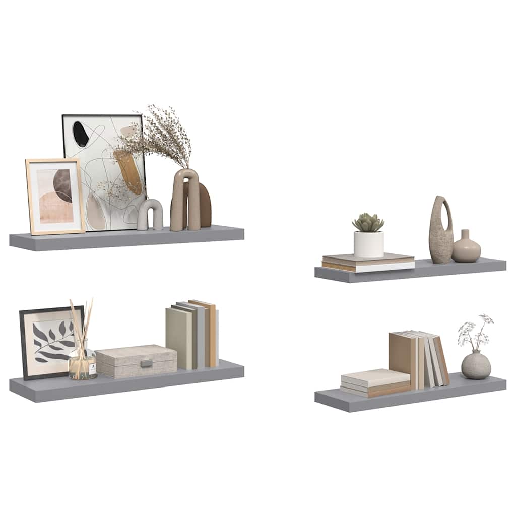 Floating Wall Shelves 4 pcs Grey 80x23.5x3.8 cm MDF