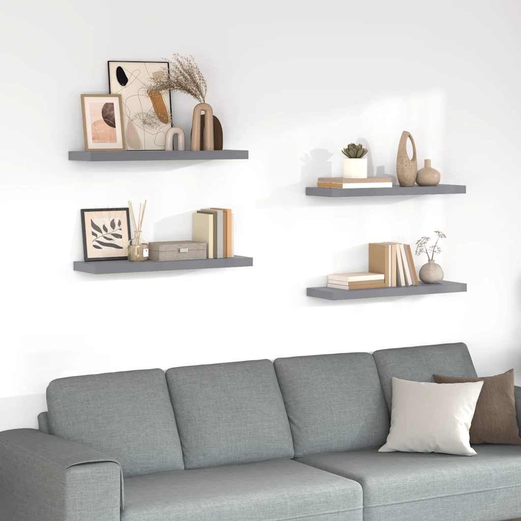 Floating Wall Shelves 4 pcs Grey 80x23.5x3.8 cm MDF