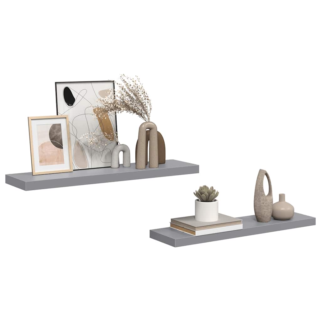 Floating Wall Shelves 2 pcs Grey 90x23.5x3.8 cm MDF