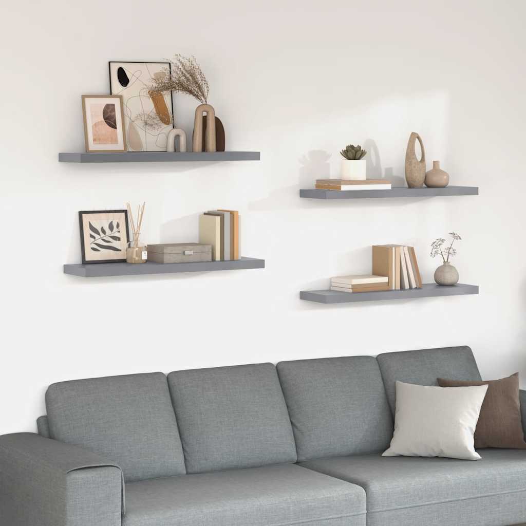 Floating Wall Shelves 4 pcs Grey 90x23.5x3.8 cm MDF