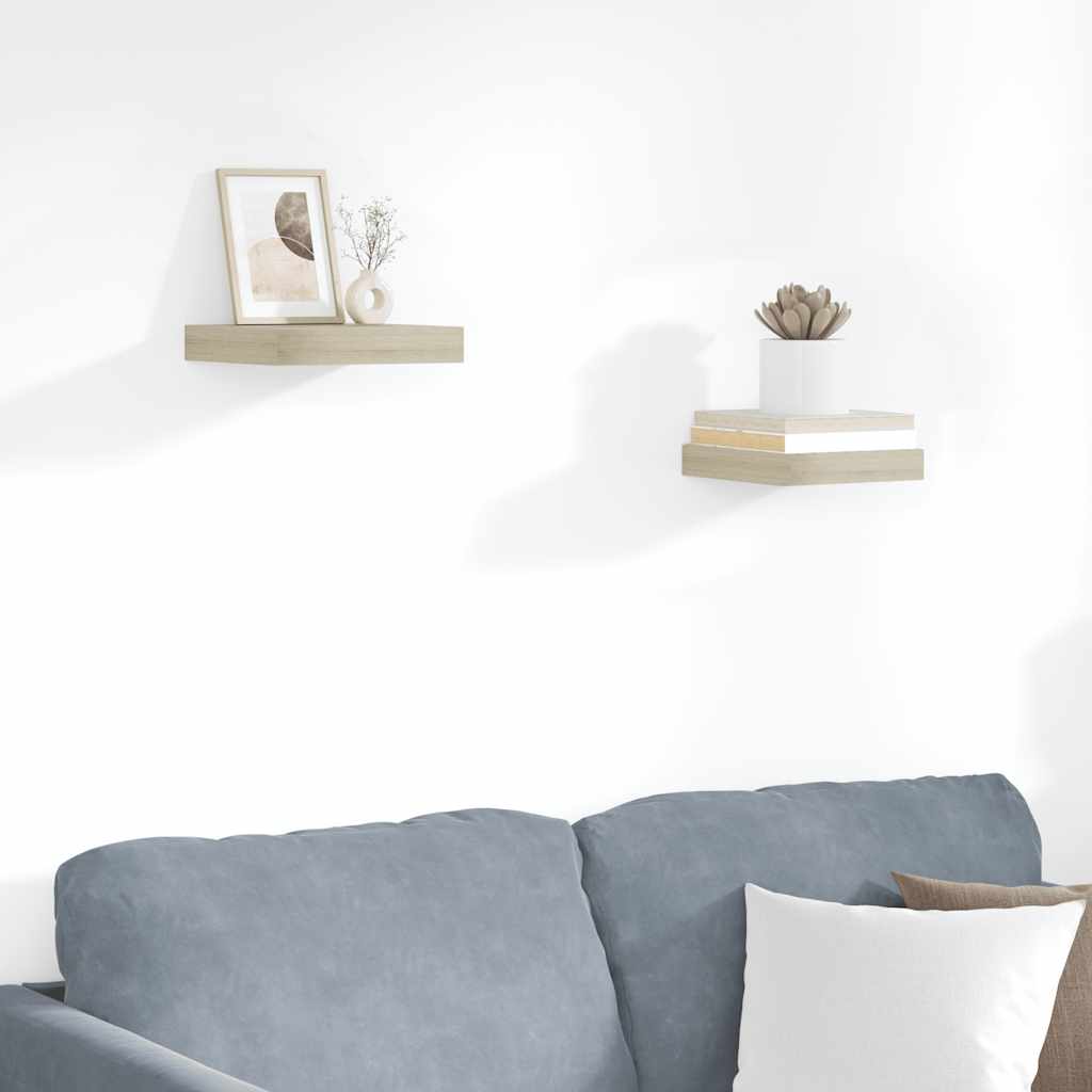 Floating Wall Shelves 2 pcs Oak 23x23.5x3.8 cm MDF