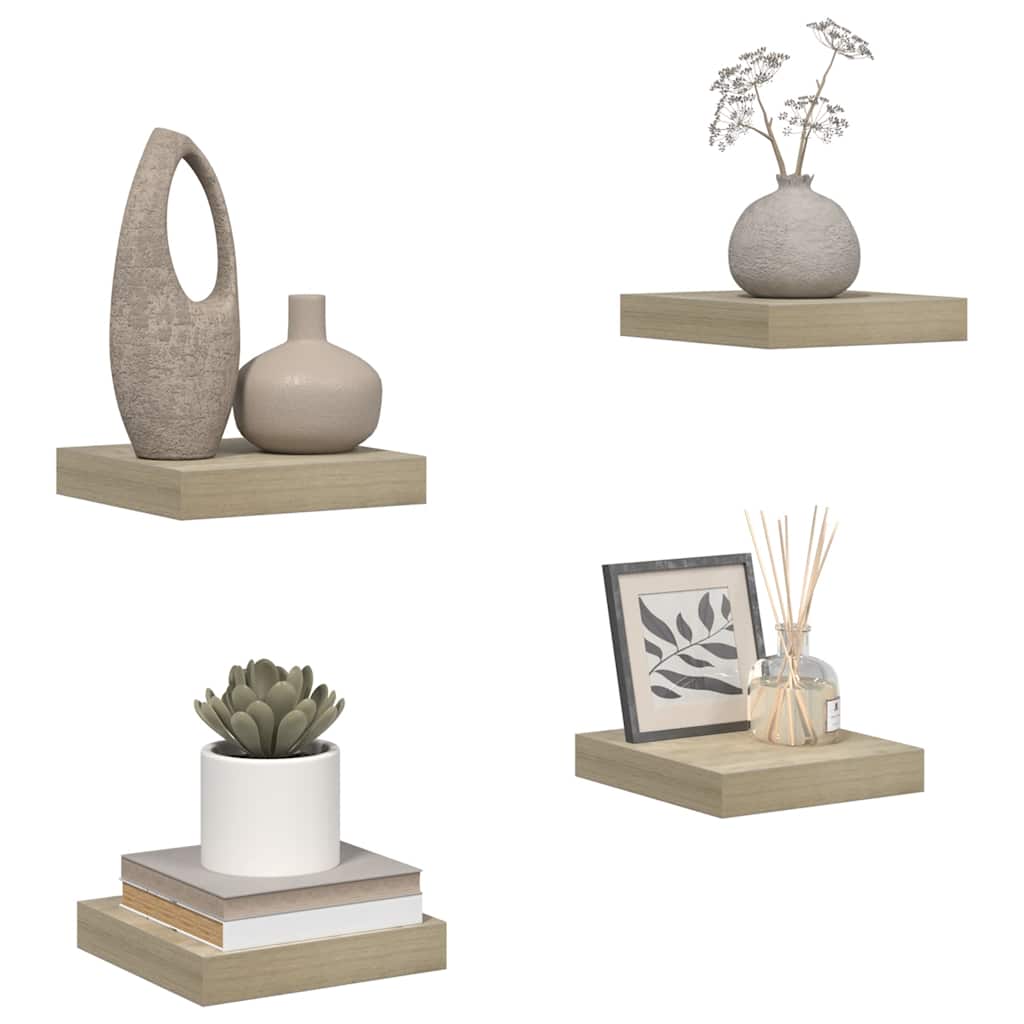 Floating Wall Shelves 4 pcs Oak 23x23.5x3.8 cm MDF