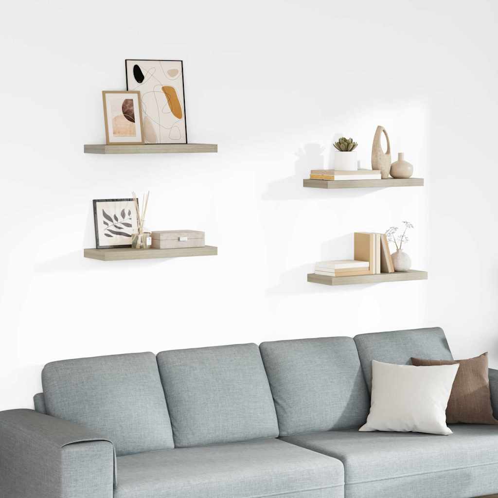 Floating Wall Shelves 4 pcs Oak 60x23.5x3.8 cm MDF
