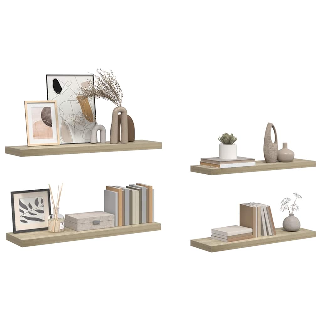 Floating Wall Shelves 4 pcs Oak 90x23.5x3.8 cm MDF