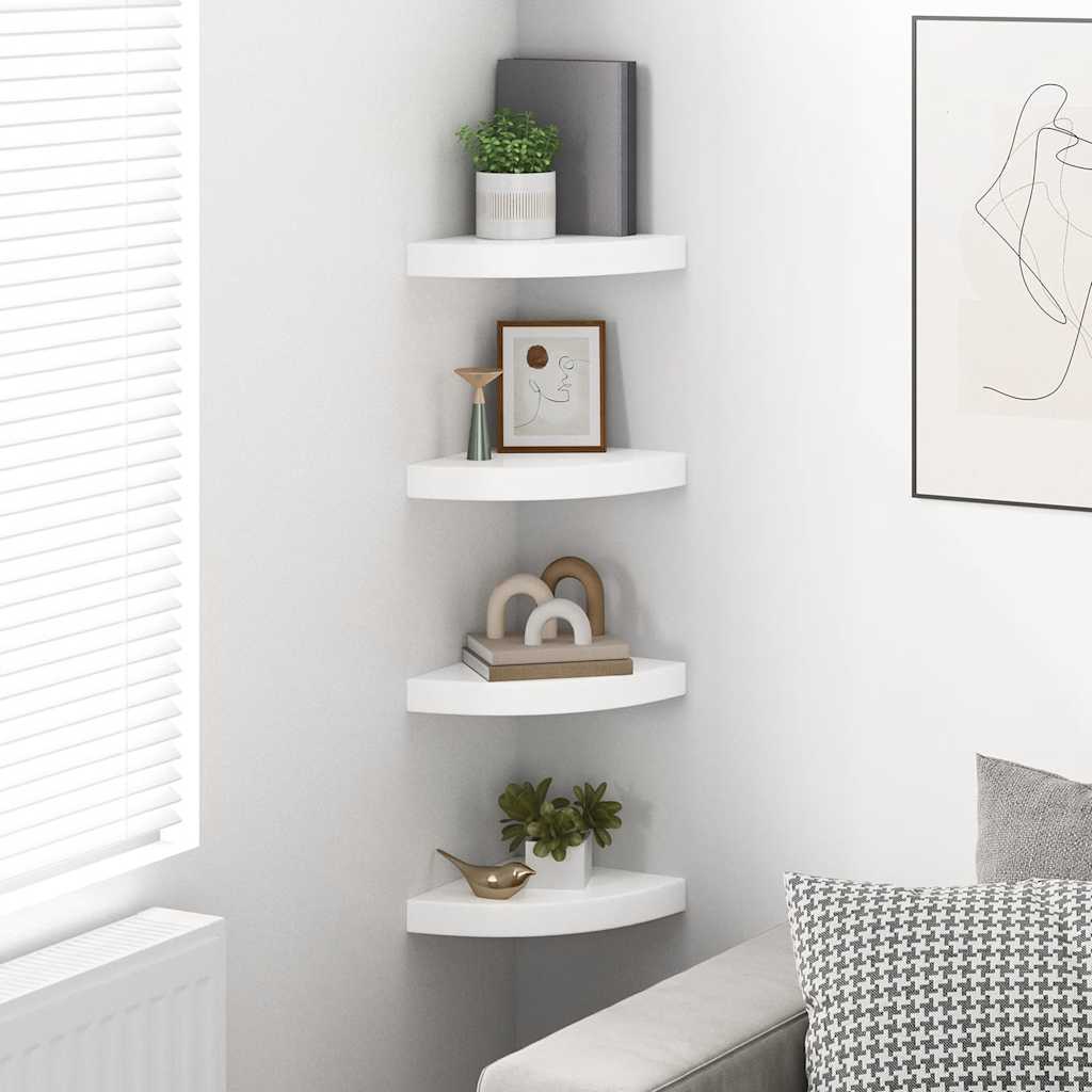 Floating Corner Shelves 4 pcs High Gloss White 25x25x3.8 cm MDF