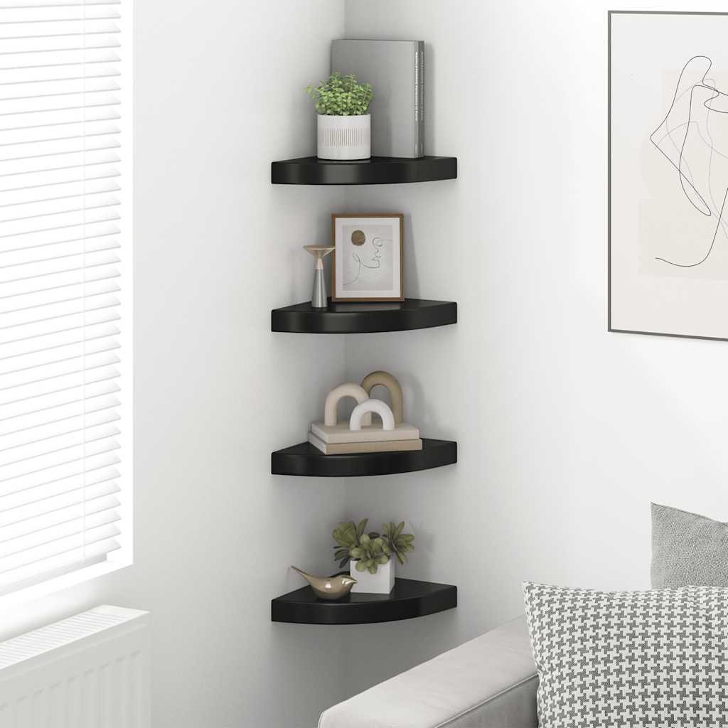 Floating Corner Shelves 4 pcs High Gloss Black 25x25x3.8 cm MDF