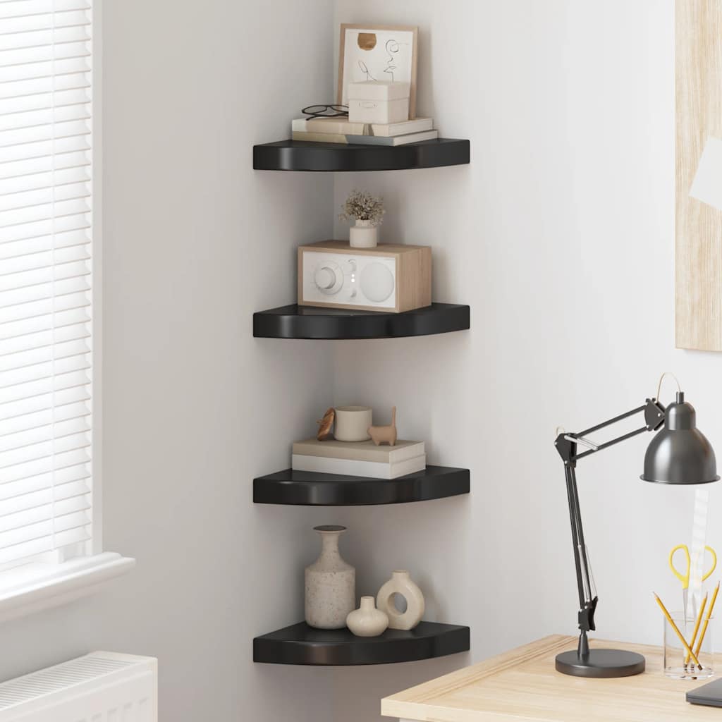 Floating Corner Shelves 4 pcs High Gloss Black 25x25x3.8 cm MDF