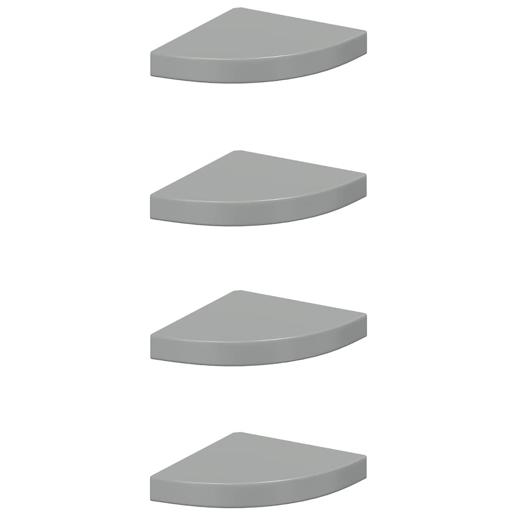 Floating Corner Shelves 4 pcs High Gloss Grey 25x25x3.8 cm MDF