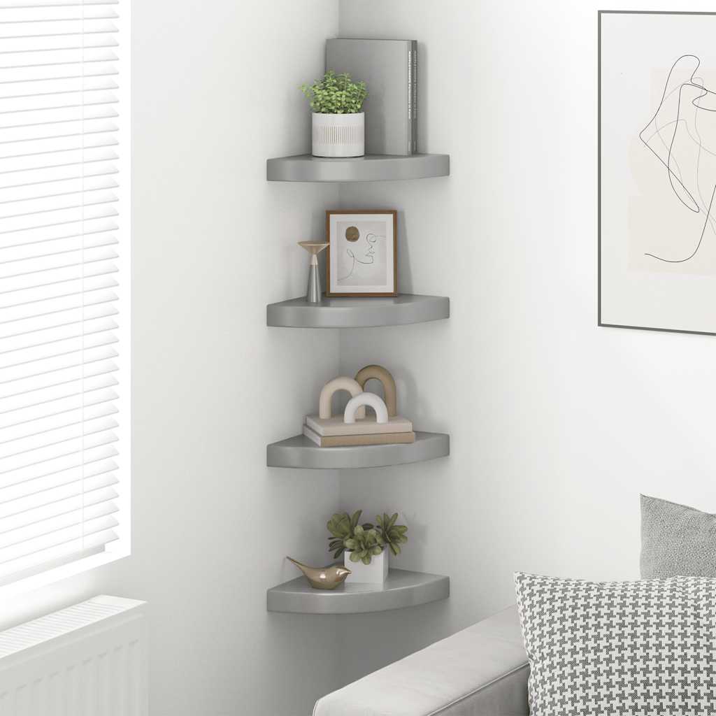Floating Corner Shelves 4 pcs High Gloss Grey 25x25x3.8 cm MDF