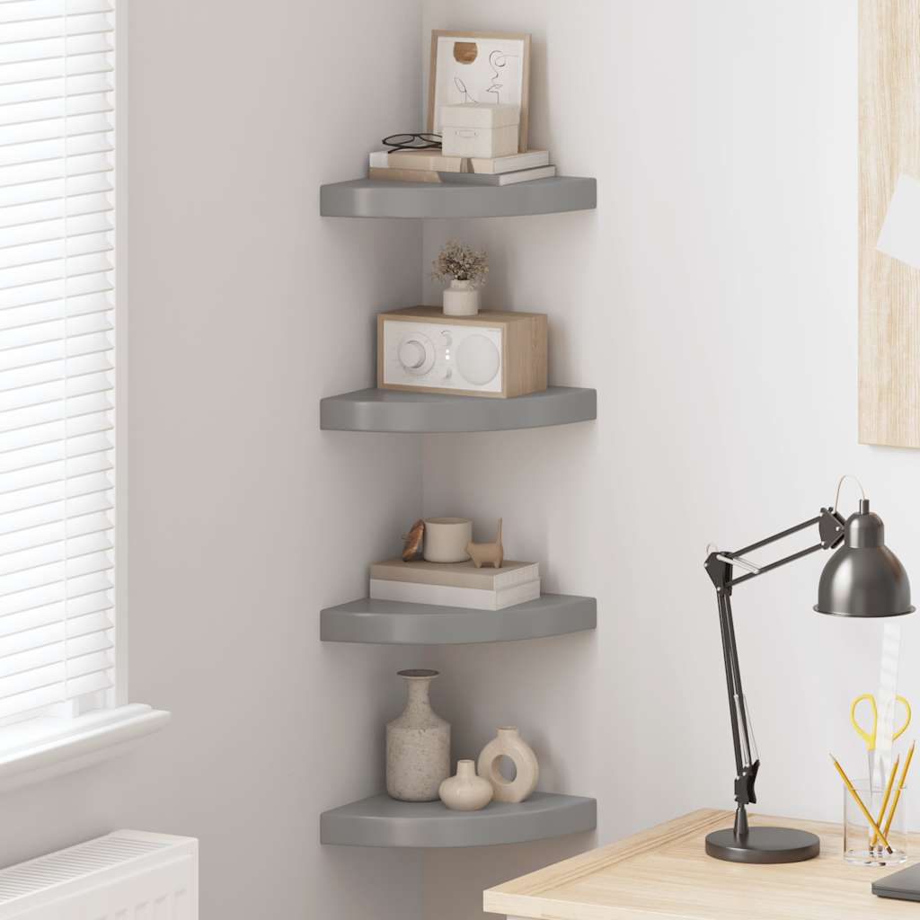 Floating Corner Shelves 4 pcs High Gloss Grey 25x25x3.8 cm MDF