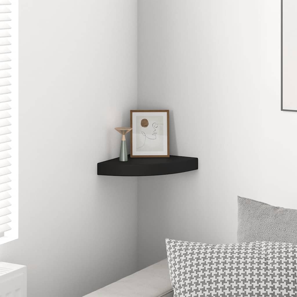 Floating Corner Shelf Black 25x25x3.8 cm MDF