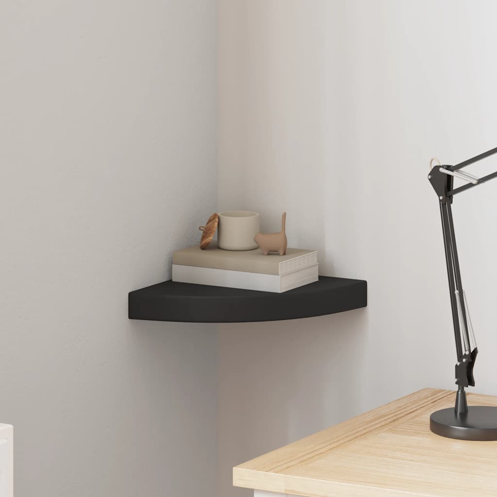 Floating Corner Shelf Black 25x25x3.8 cm MDF