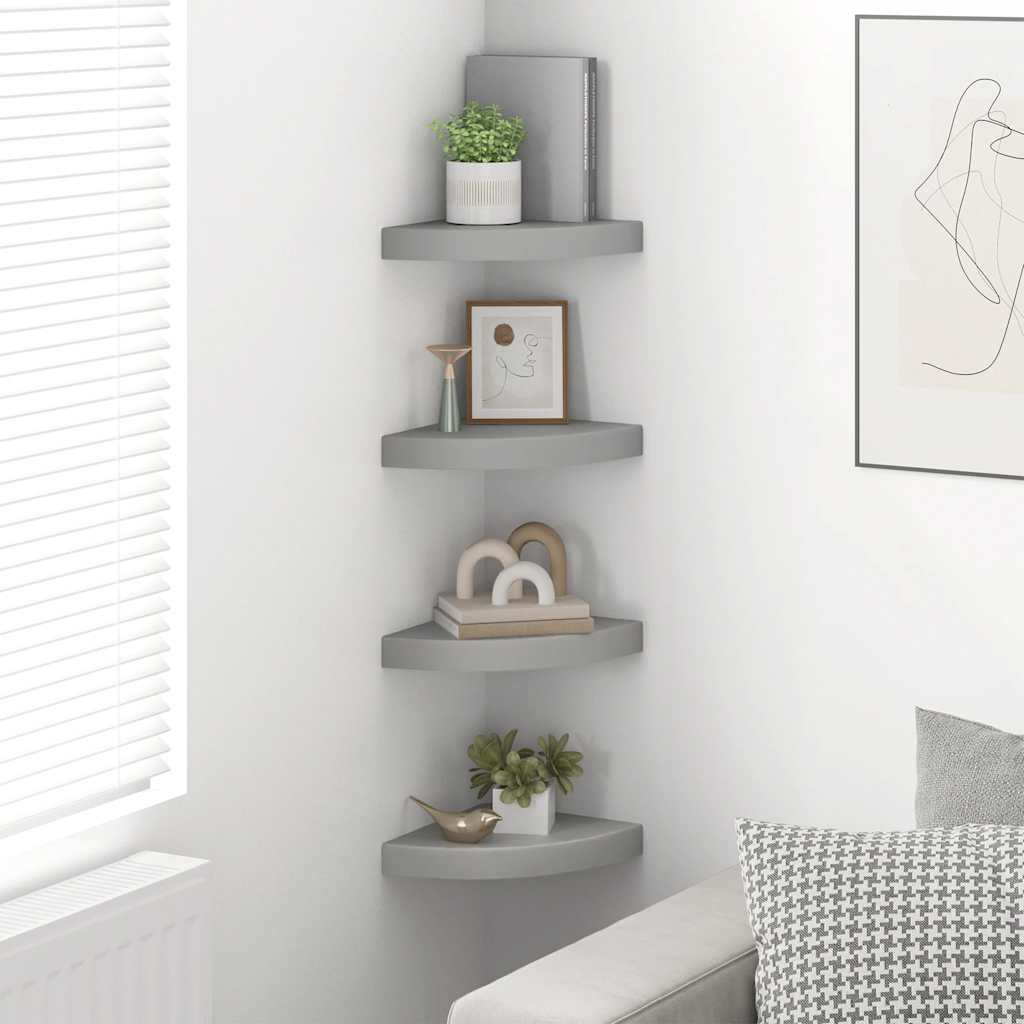 Floating Corner Shelves 4 pcs Grey 25x25x3.8 cm MDF