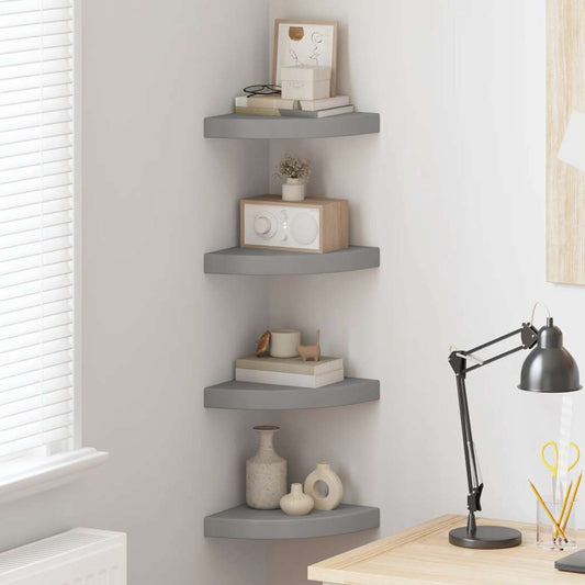 Corner Shelf | Set of 4 | Grey | MDF, Metal | 25 cm | Corner Shelf
