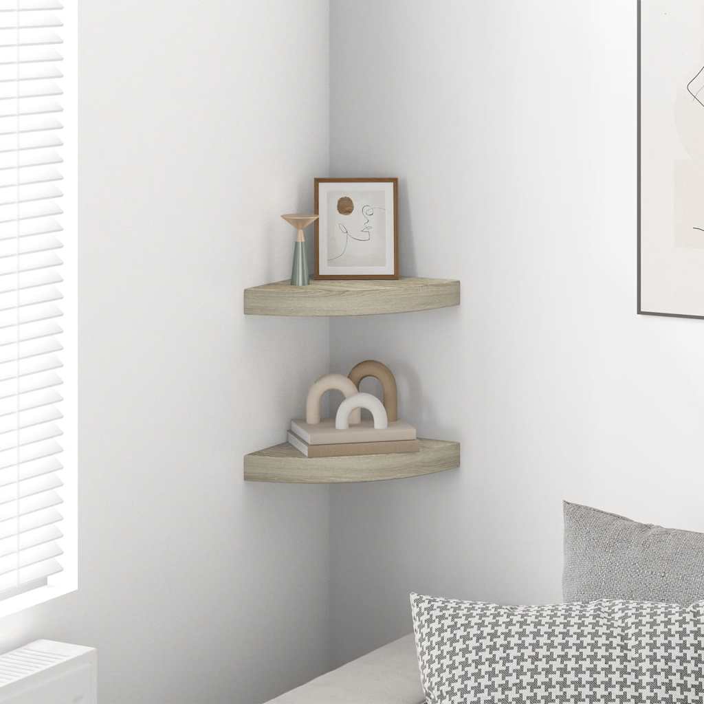 Floating Corner Shelves 2 pcs Oak 25x25x3.8 cm MDF