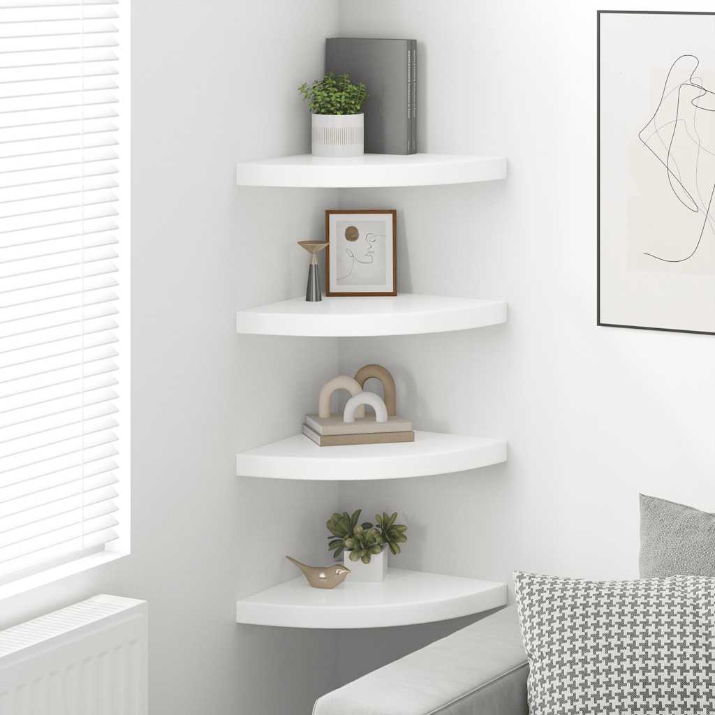 Floating Corner Shelves 4 pcs High Gloss White 35x35x3.8 cm MDF
