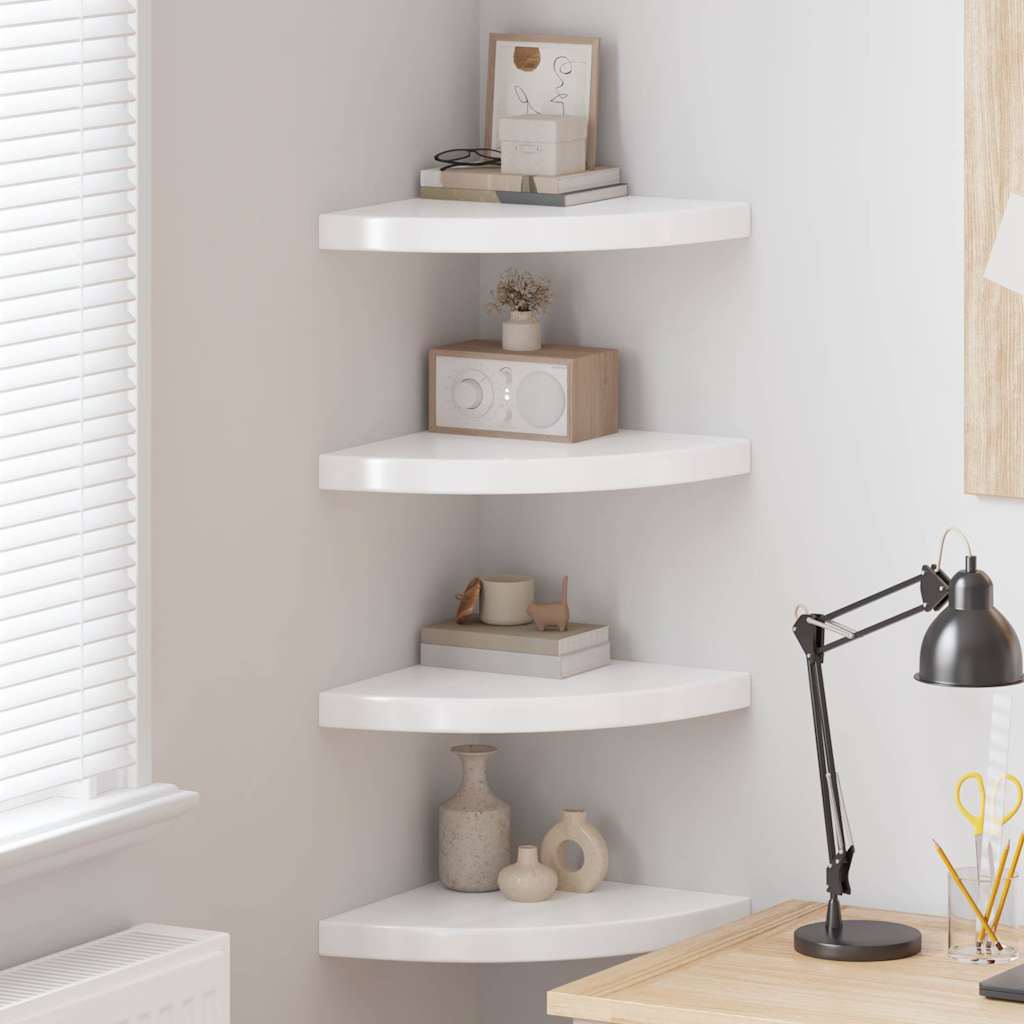 Floating Corner Shelves 4 pcs High Gloss White 35x35x3.8 cm MDF