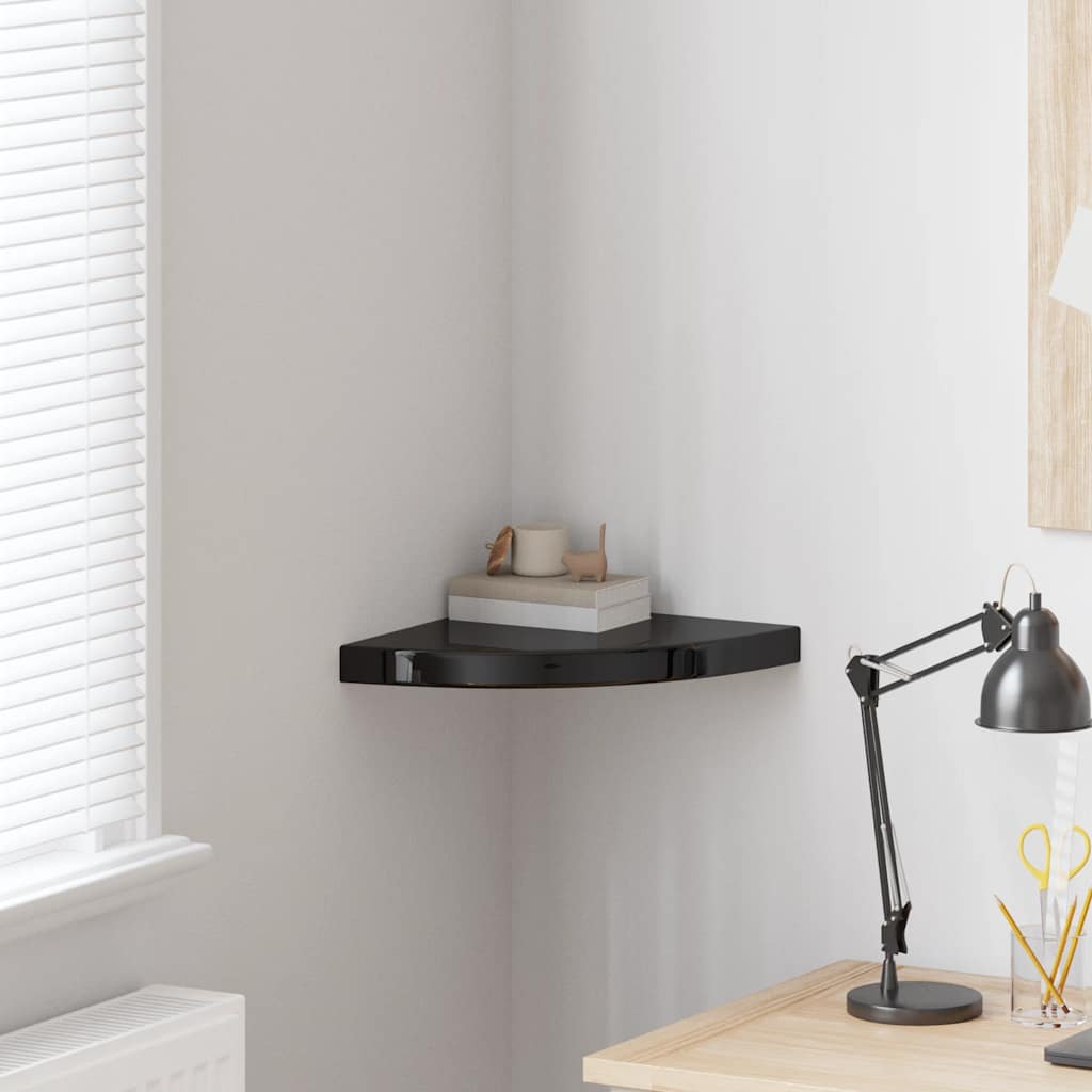 Floating Corner Shelf High Gloss Black 35x35x3.8 cm MDF