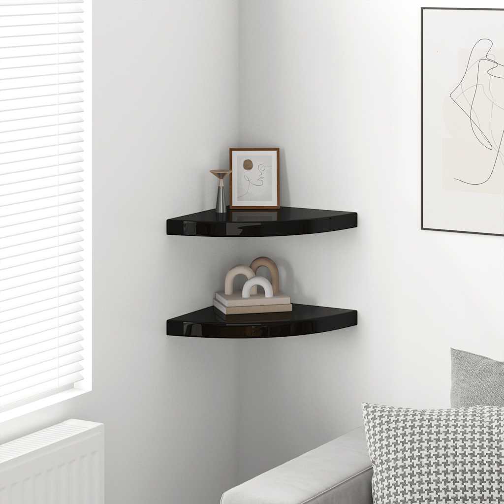 Floating Corner Shelves 2 pcs High Gloss Black 35x35x3.8 cm MDF