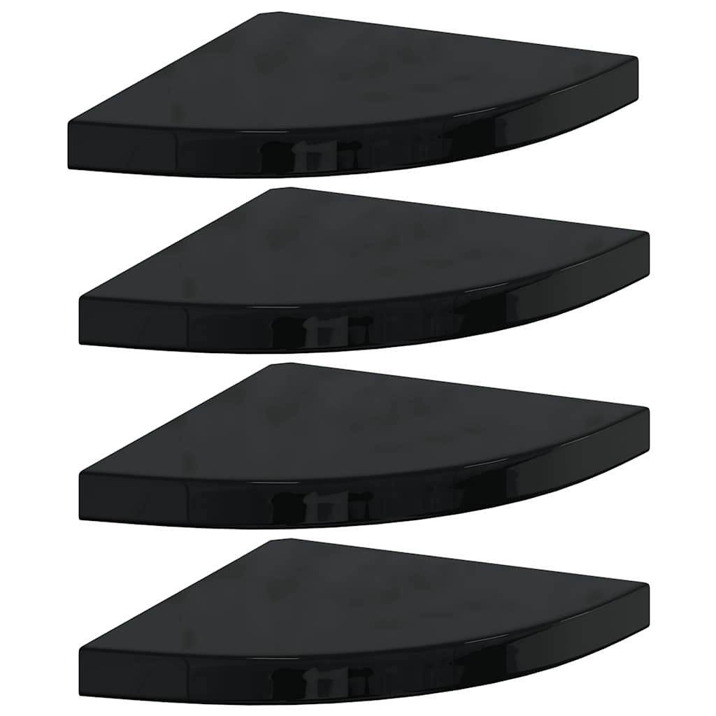 Floating Corner Shelves 4 pcs High Gloss Black 35x35x3.8 cm MDF