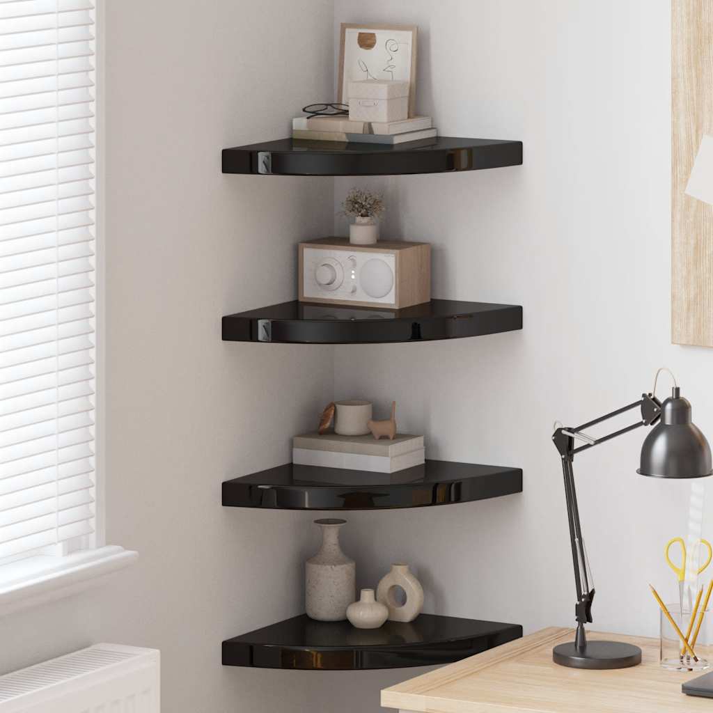Floating Corner Shelves 4 pcs High Gloss Black 35x35x3.8 cm MDF
