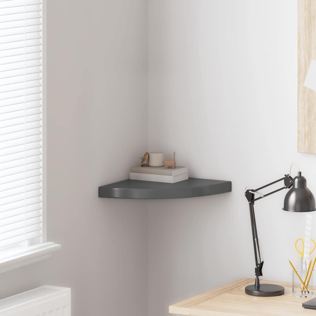 Floating Corner Shelf High Gloss Grey 35x35x3.8 cm MDF