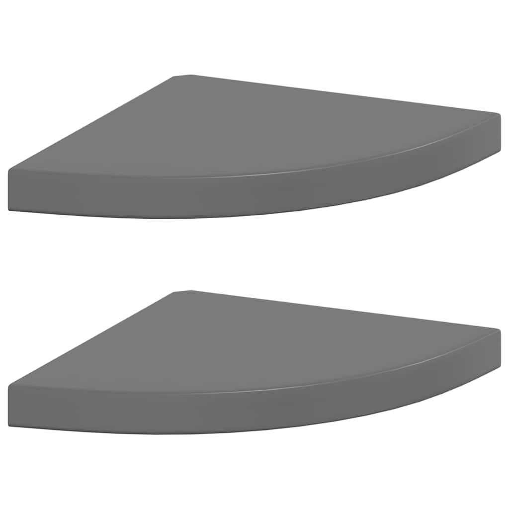 Floating Corner Shelves 2 pcs High Gloss Grey 35x35x3.8 cm MDF