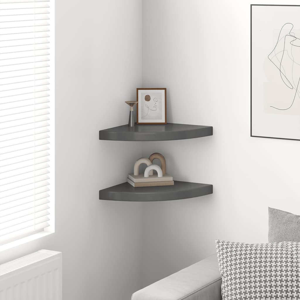Floating Corner Shelves 2 pcs High Gloss Grey 35x35x3.8 cm MDF