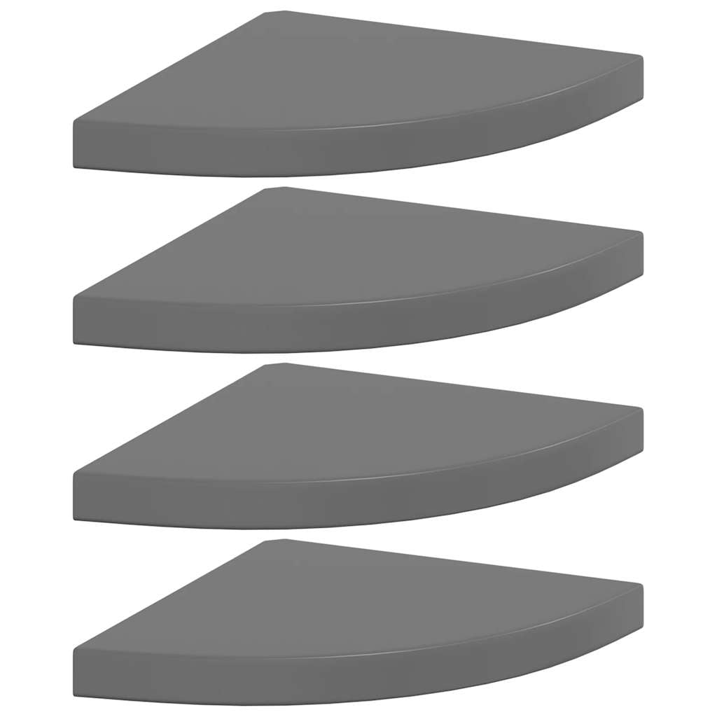 Floating Corner Shelves 4 pcs High Gloss Grey 35x35x3.8 cm MDF