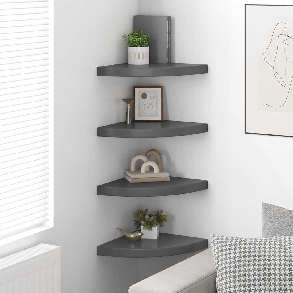 Floating Corner Shelves 4 pcs High Gloss Grey 35x35x3.8 cm MDF
