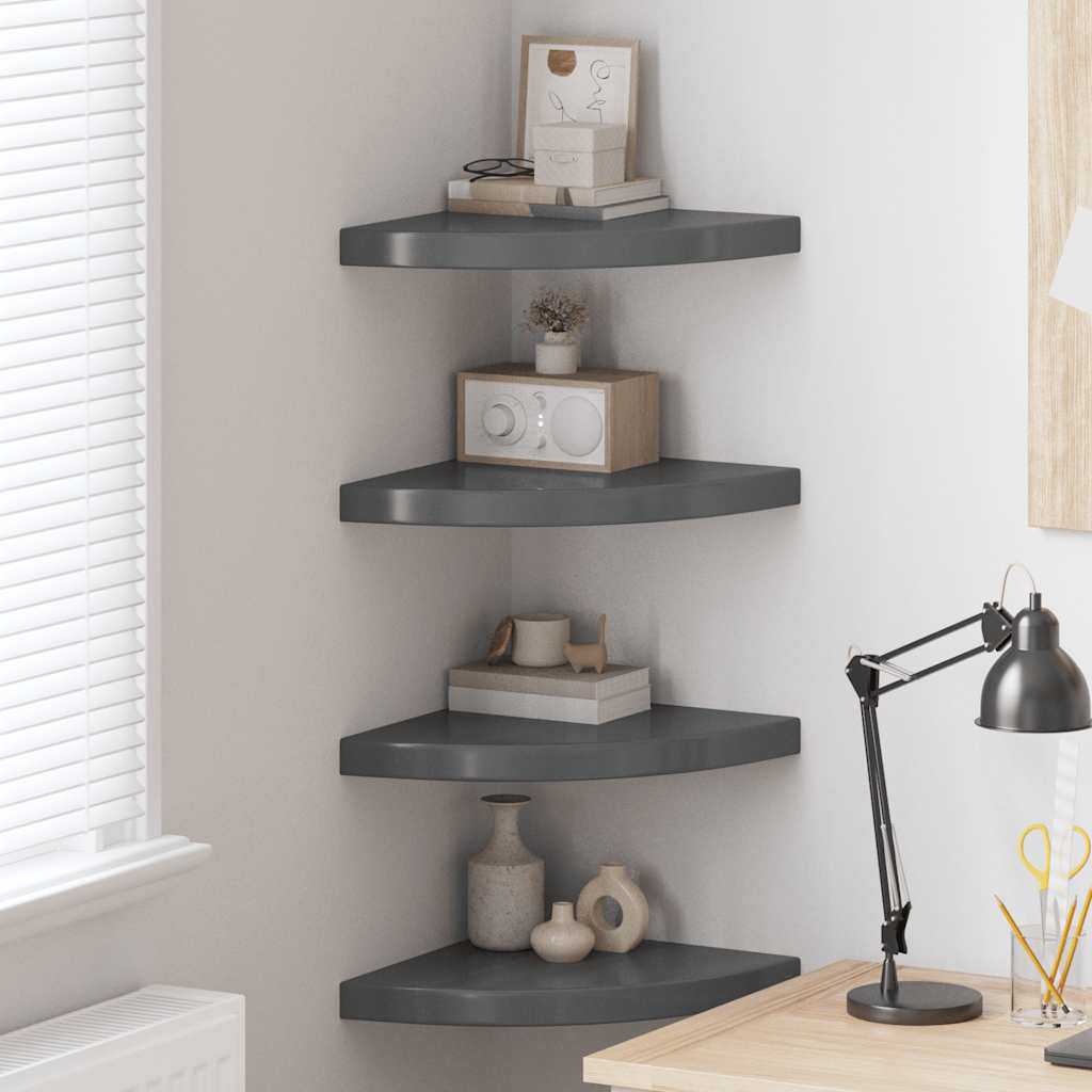Floating Corner Shelves 4 pcs High Gloss Grey 35x35x3.8 cm MDF