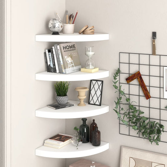 vidaXL Floating Corner Shelves 4 pcs White 35x35x3.8 cm MDF