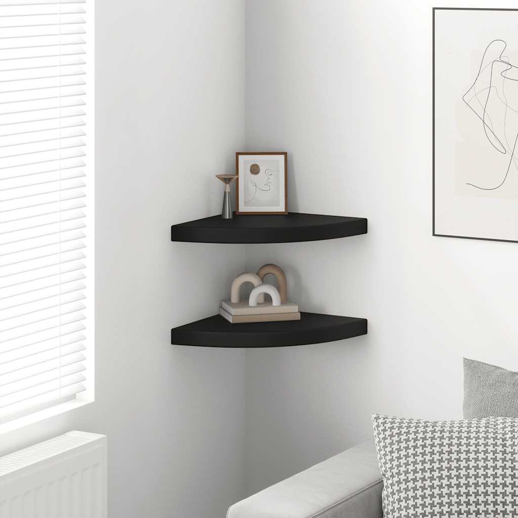 Floating Corner Shelves 2 pcs Black 35x35x3.8 cm MDF