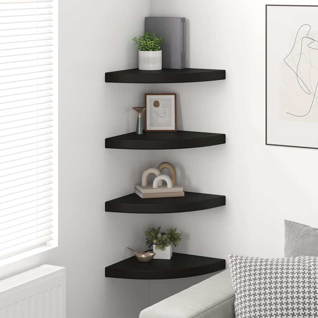 Floating Corner Shelves 4 pcs Black 35x35x3.8 cm MDF