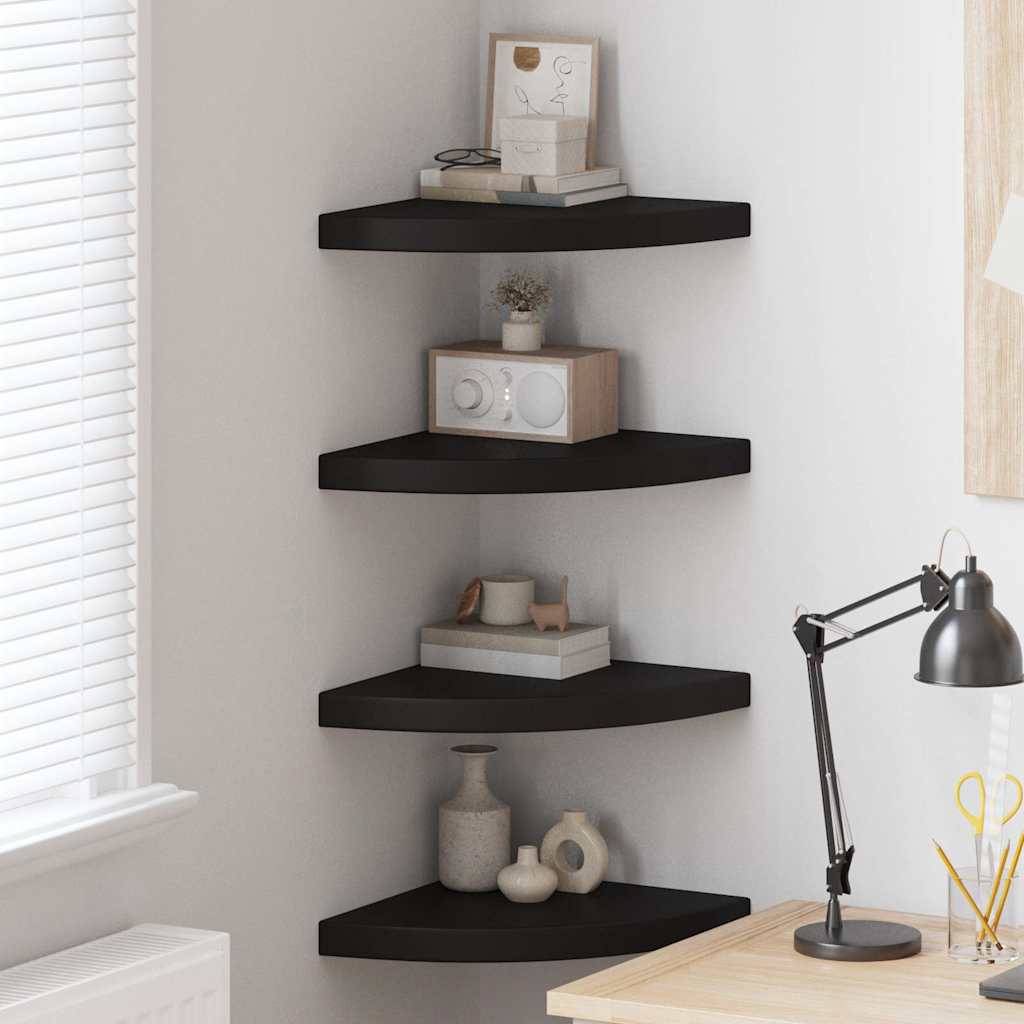 Floating Corner Shelves 4 pcs Black 35x35x3.8 cm MDF