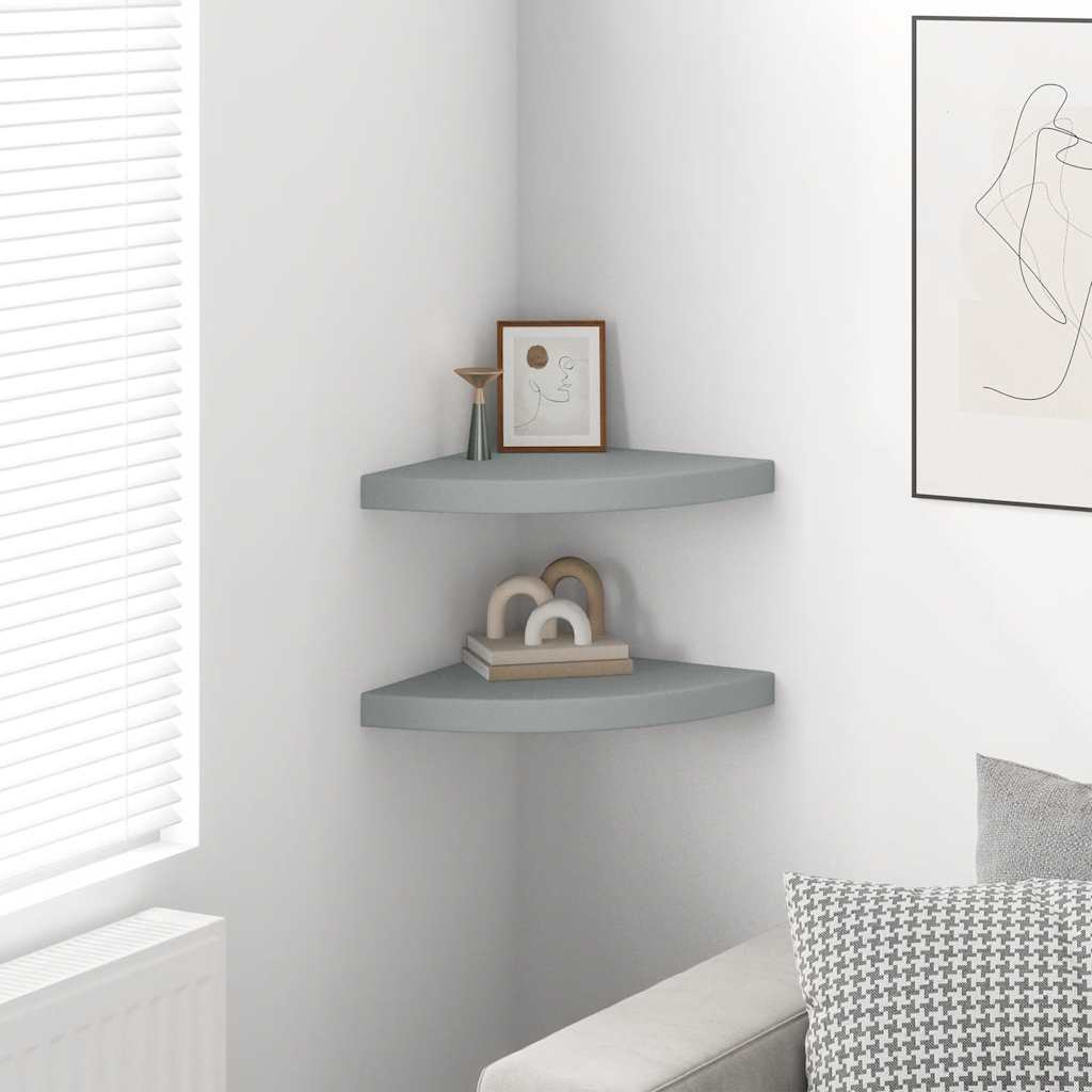 Floating Corner Shelves 2 pcs Grey 35x35x3.8 cm MDF
